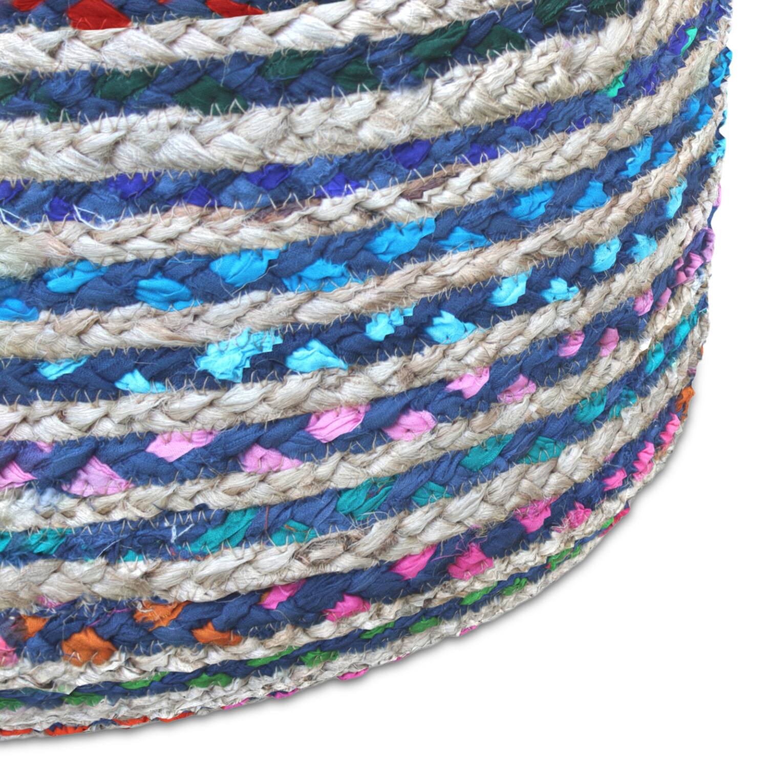 Alt View 5. Simpli Home - Margo Boho Round Pouf in Blue Braided Jute - Blue.