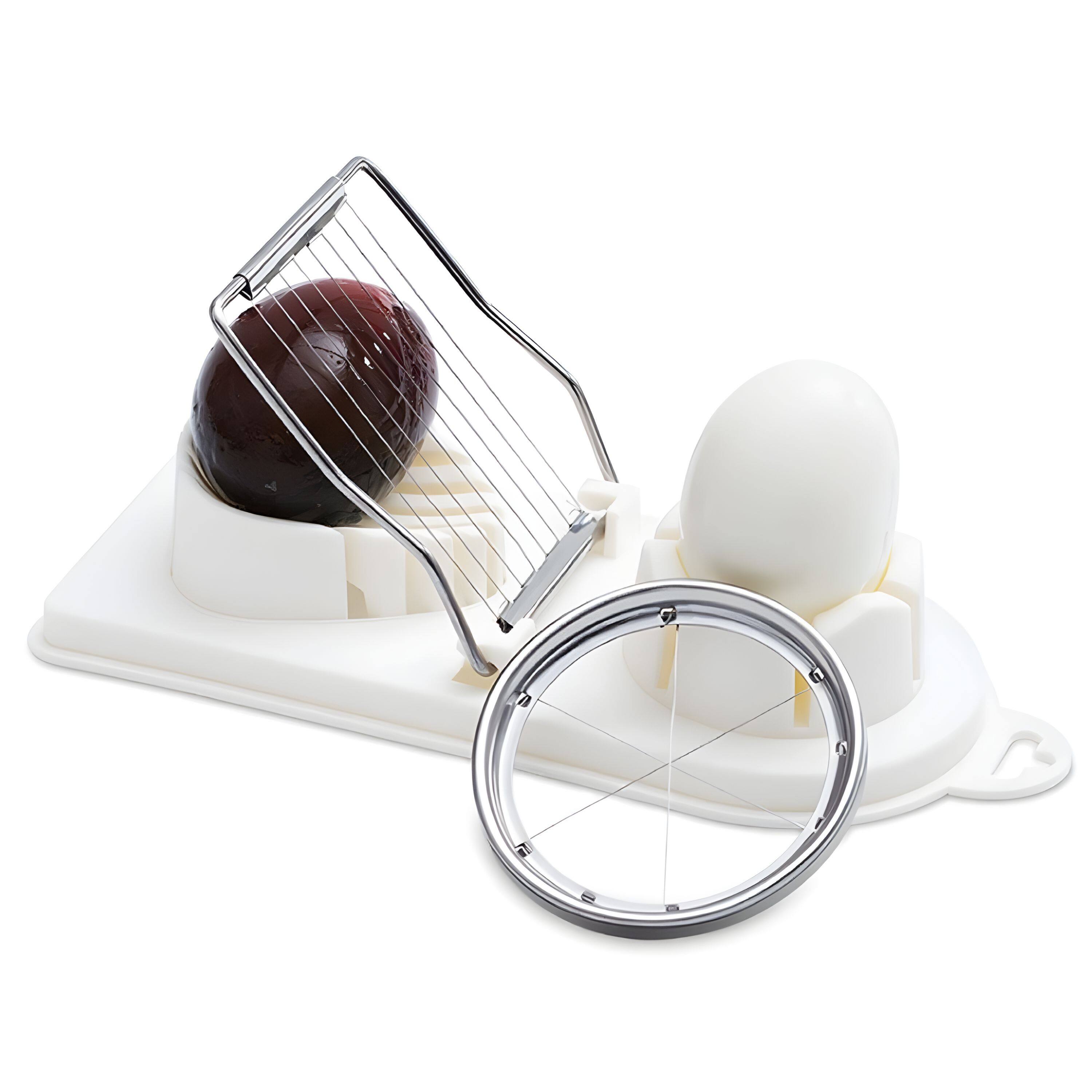 Angle. Kitcheniva - 2-in-1 Stainless Steel Egg Slicer & Tomato Cutter Tool - White.