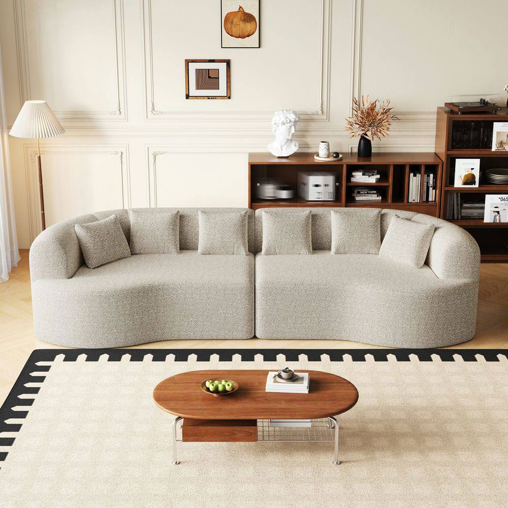 Angle. Kadyn - 106.3" Curved Sectional Sofa, 4-Seater Corduroy Cloud Couch with 6 Pillows and Memory Foam - Light Beige.