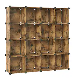 Songmics Home - Cube Storage Organizer, Set of 16 Plastic Cubes, Book Shelf, Closet Organizers and Storage, Room Organization - Rustic Brown