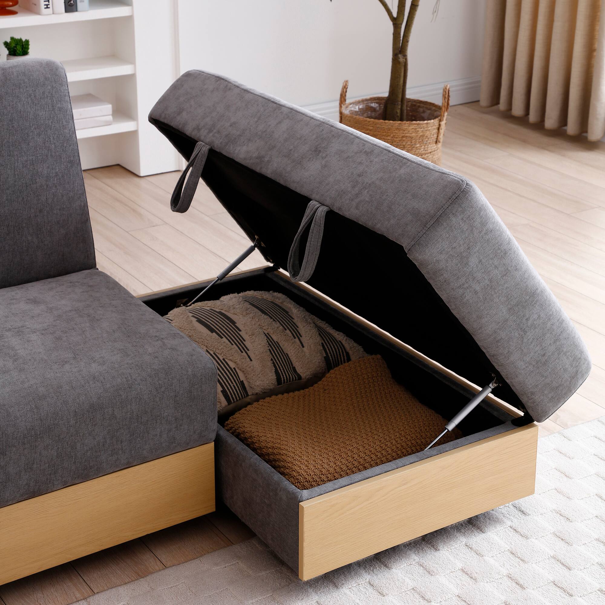 Alt View 1. TinyHomie - Convertible Sleeper Sofa Couch Multifunctional Double Folding Sofa Bed Storage Ottoman and Sofa arm - Grey.
