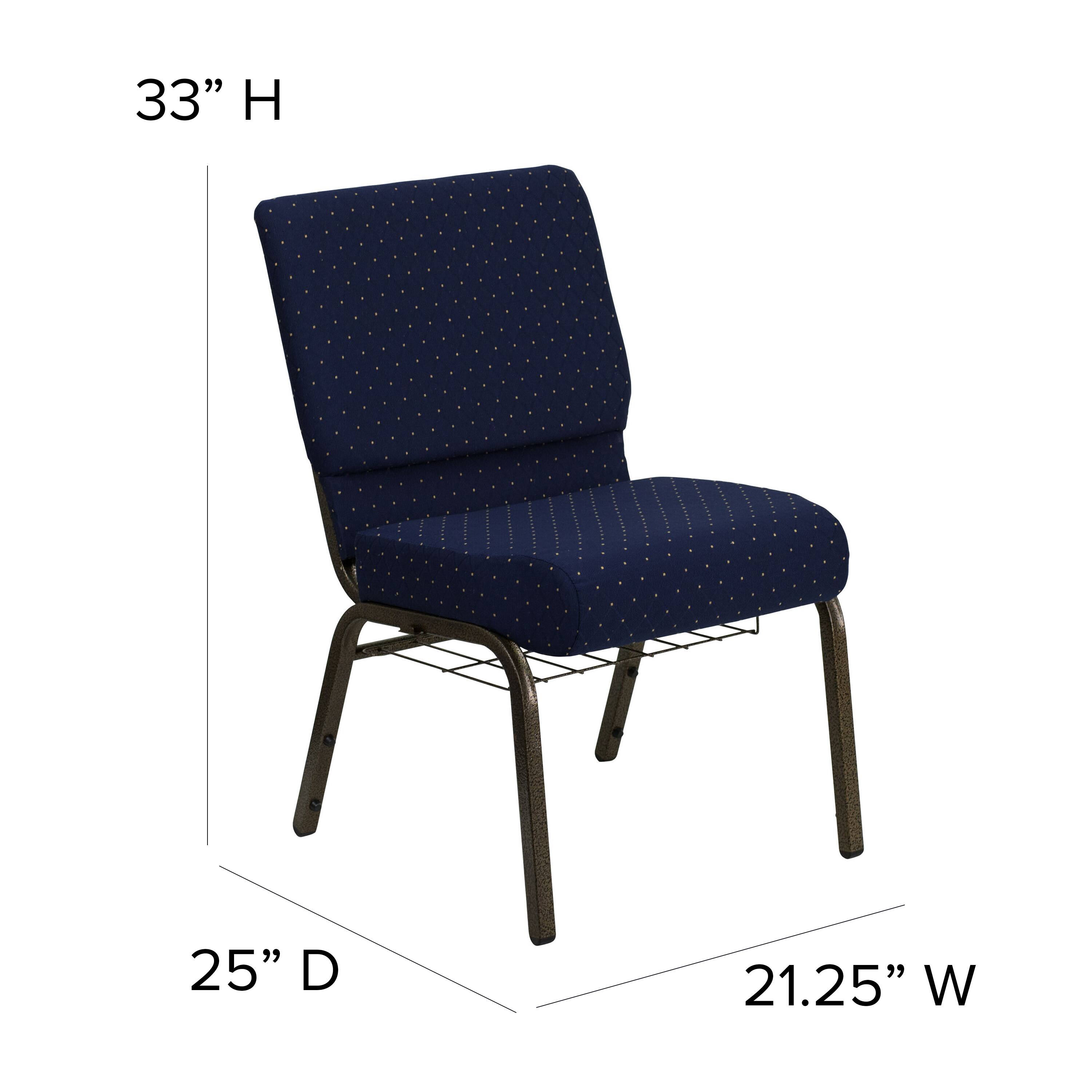 Alt View 13. Alamont Home - Hercules 21"W Church Chair in Navy Blue Dot Patterned Fabric with Book Rack-Gold Frame - Navy Blue Dot Patterned Fabric/Gold Vein Frame.