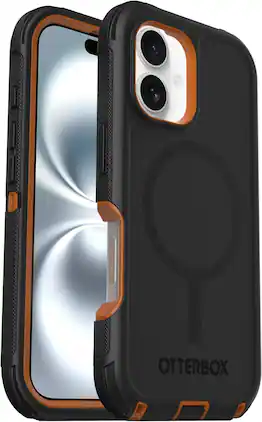OtterBox - Defender Series Pro Hard Shell for MagSafe for Apple iPhone 16 - Iron Eclipse (Black & Orange)