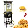 Loheer - 12oz Popcorn Machine Cart with Wheels Vintage Movie Theater Popcorn Maker Stainless Steel Kettle - Black