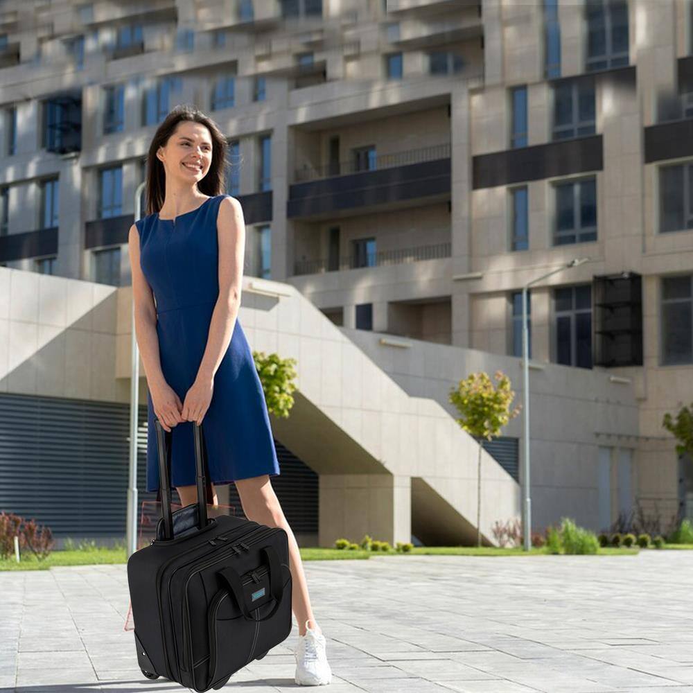 Alt View 7. Ruggard - Rolling Laptop Case Stylish 15.4" Laptop Pocket, 12.9" Tablet Pocket, Retractable Handle, Smooth 3" Casters - Black.