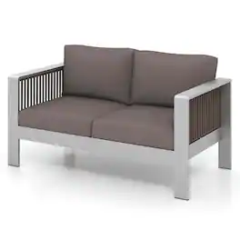 Gymax - Patio Aluminum Loveseat Sofa Modern Outdoor Furniture w/ Thick Back & Seat Cushions - Gray