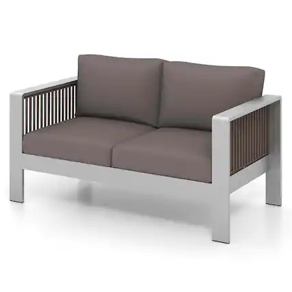 Front. Gymax - Gymax Patio Aluminum Loveseat Sofa Modern Outdoor Furniture w/ Thick Back & Seat Cushions - Gray.