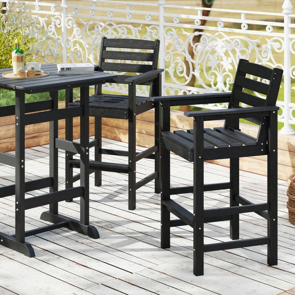 Left. Pefilos - Patio HDPE Adirondack Bar Chairs Set of 2 with Wide Armrests, Seating & Patio Chair for Outdoor as Garden, Yard, Black - Black.