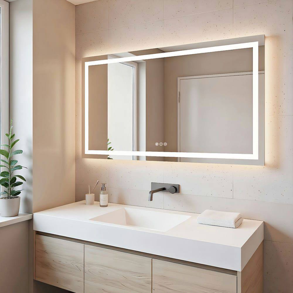 Alt View 5. Kadyn - 72x36 Inch Wall-to-Wall Frameless Rectangle LED Bathroom Mirror for Large Spaces.