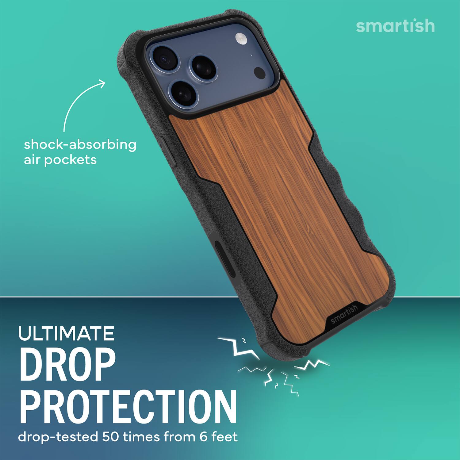 smartish shock-absorbing air pockets ULTIMATE DROP PROTECTION drop-tested 50 times from 6 feet smartish