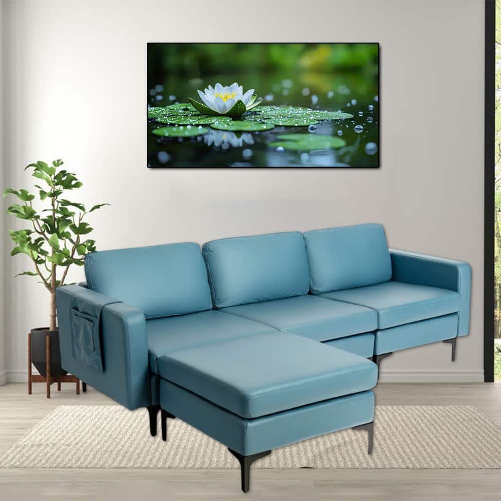 Hivvago - Modular 3-Seater L-Shaped Sectional Couch with Reversible Chaise and Dual USB Charging Ports - Blue