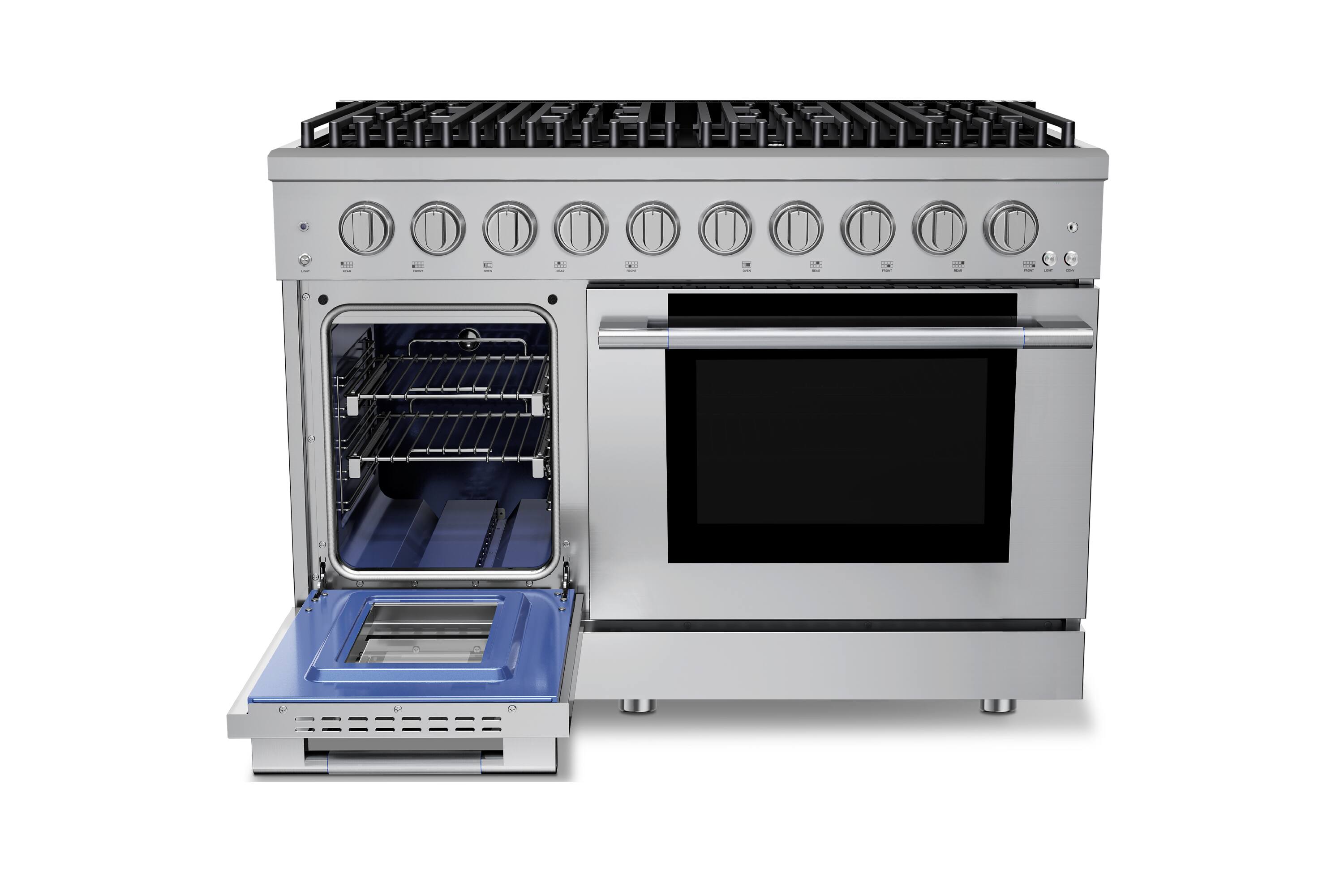 Alt View 5. Hauslane - HausPro 48 in. 8 Burners (20,000 BTU) Freestanding Dual Fuel Range - Stainless Steel.