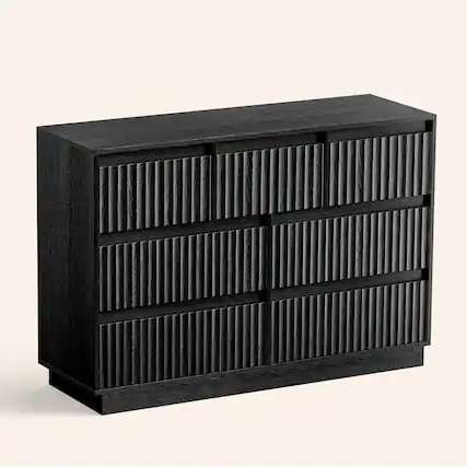 Front. Koligey - 7-Drawer Dresser 47"W Double Dresser With Waveform Fluted Panel - black.