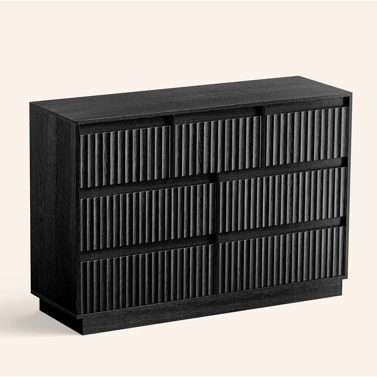 Front. Koligey - 7-Drawer Dresser 47"W Double Dresser With Waveform Fluted Panel - black.