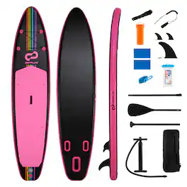 Costway - 11' Wide Inflatable Stand Up Paddle Board , Stable SUP for Adults and Youth - Pink+Black