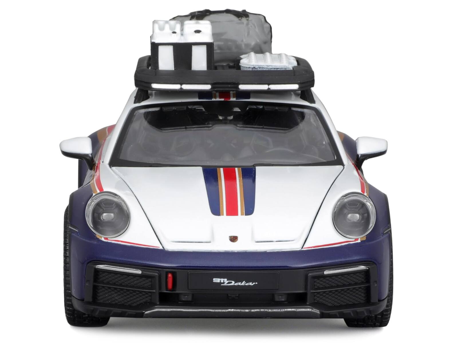 Alt View 3. Bburago - Porsche 911 Dakar #953 "Roughroads Porsche" Blue & White w/Stripes & Roof Rack "Race" Series 1/24 Model Car by Bburago.