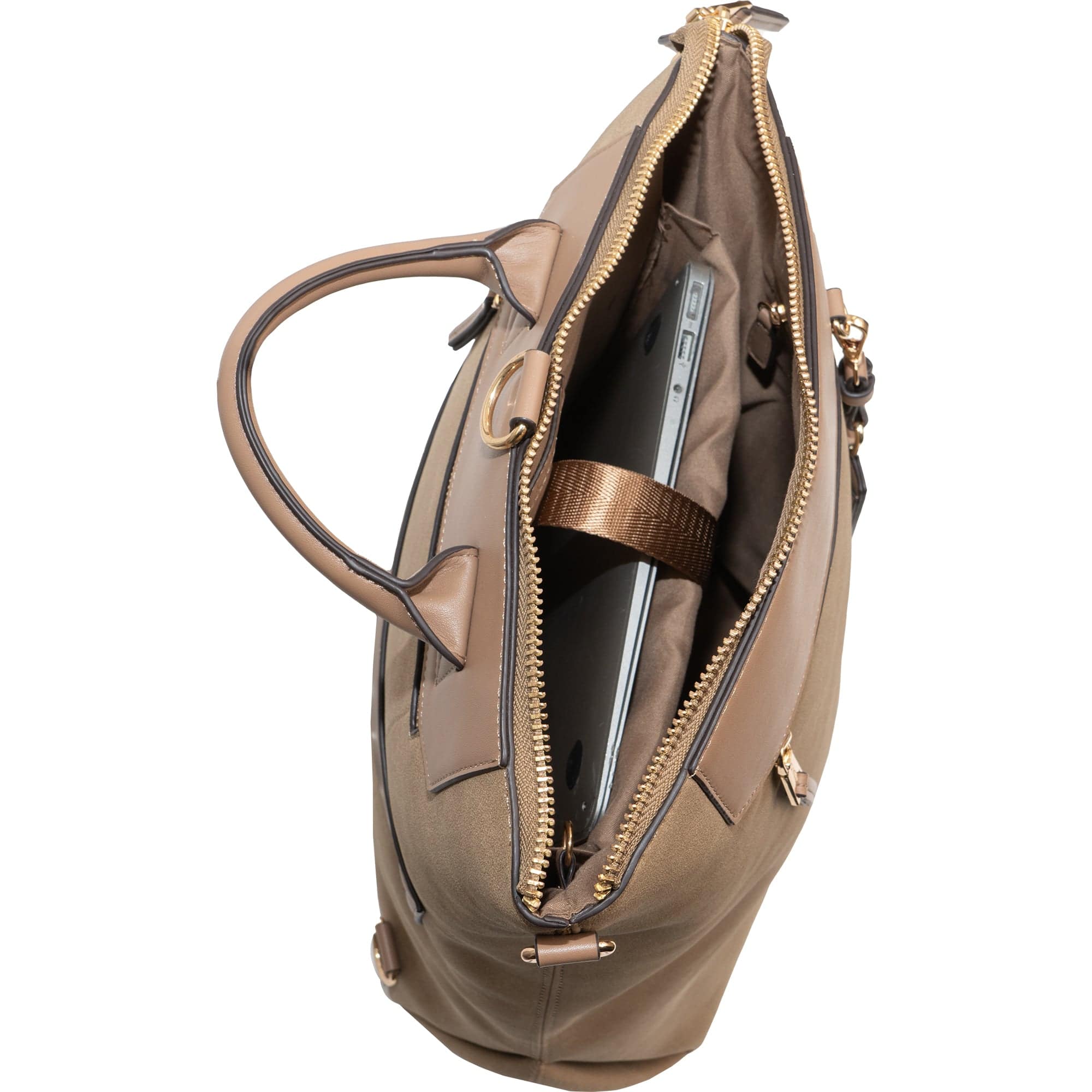 Alt View 1. Joan & David - Joan & David Faux Suede Top Handle Workbook Backpack — Camel - 02-CAMEL.