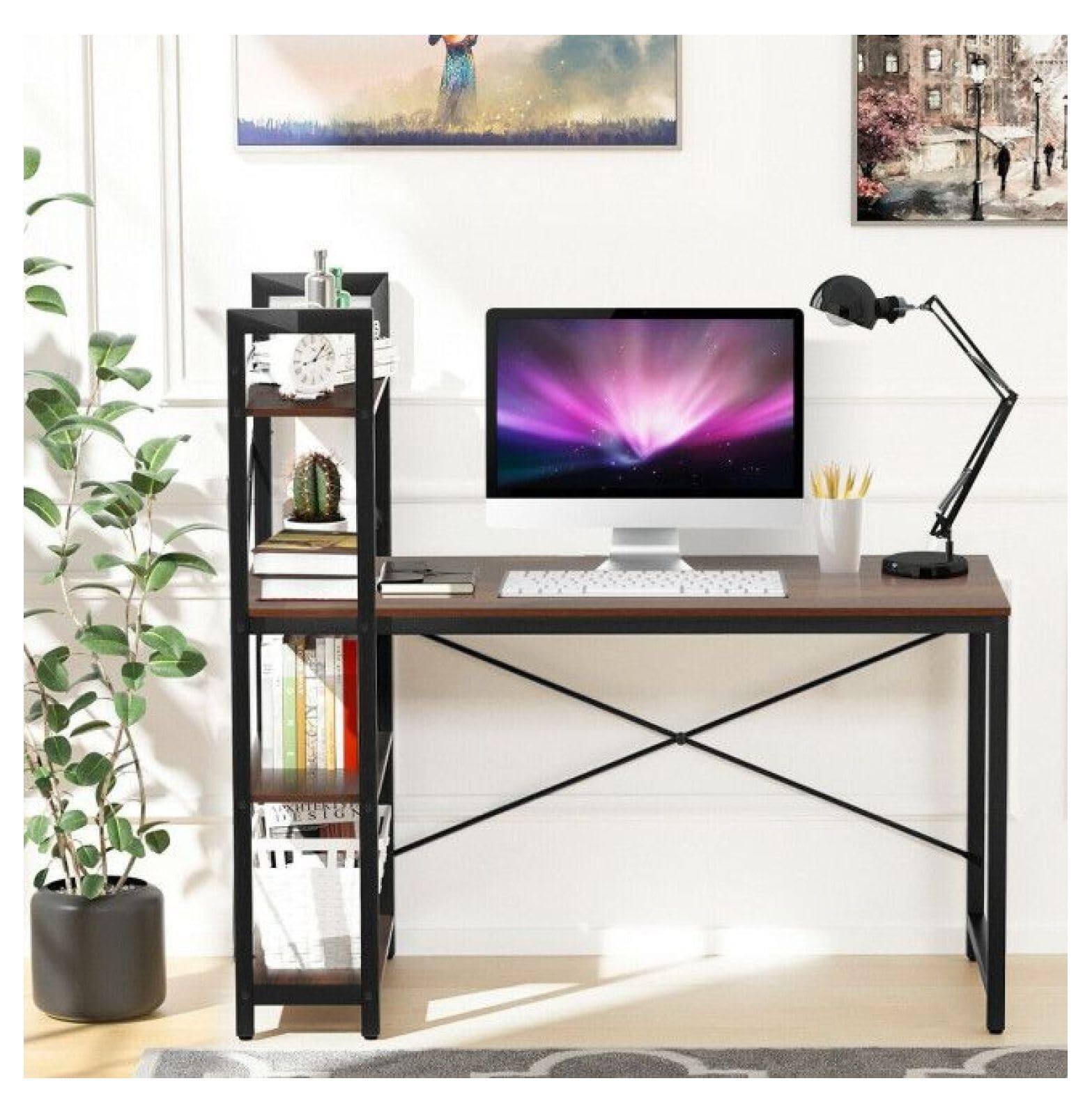 Alt View 1. Ecooso - 47.5" Computer Writing Desk with 4-Tier Shelves, Study Table for Home Office - Rustic brown.