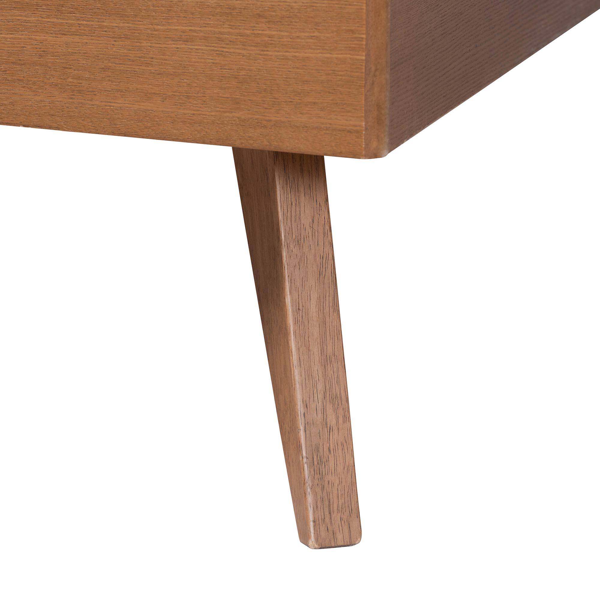 Alt View 1. Baxton Studio - Kirabo Platform Bed - Mid-Century Modern Bed with Cutout Headboard and Rounded Legs for Modern or Boho Bedrooms, Queen - Ash Walnut.