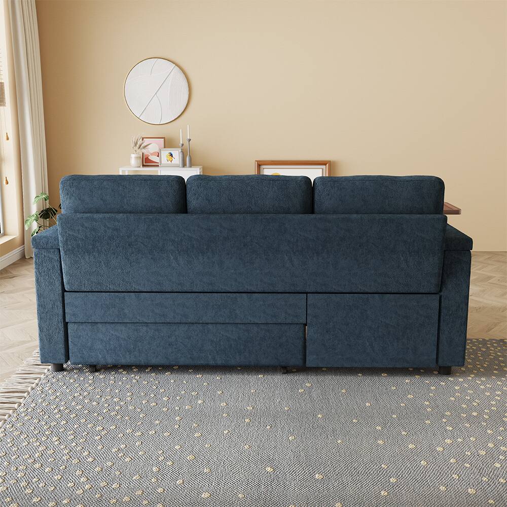Alt View 1. Anysun - 83" Chenille Fabric Foldable Sofa Bed with Electric Recliner, Adjustable Backrest, Table Board, Armrest Storage - Blue.
