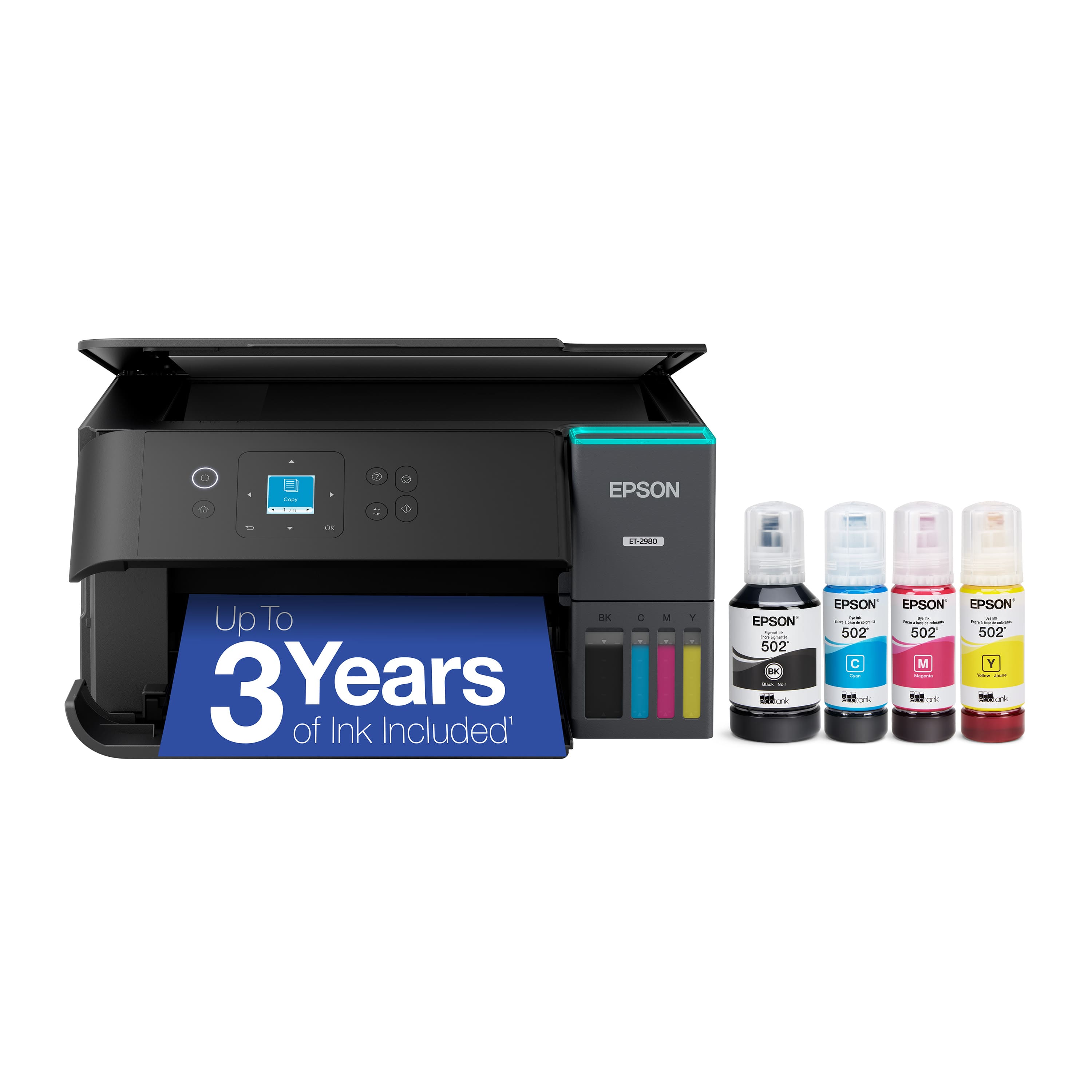 Epson - EcoTank ET-2980 Wireless All-in-One Color Supertank Inkjet Printer - Black - Front_Zoom