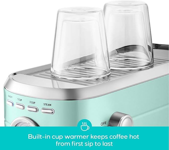 Built-in cup warmer keeps coffee hot from first sip to last