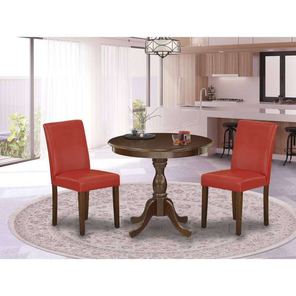 Alt View 3. East West Furniture - AMAB3-MAH-72 3 Piece Dining Table Set - 1 Kitchen Table and 2 Firebrick Red Dining Chairs - Mahogany Finish - Mahogany.