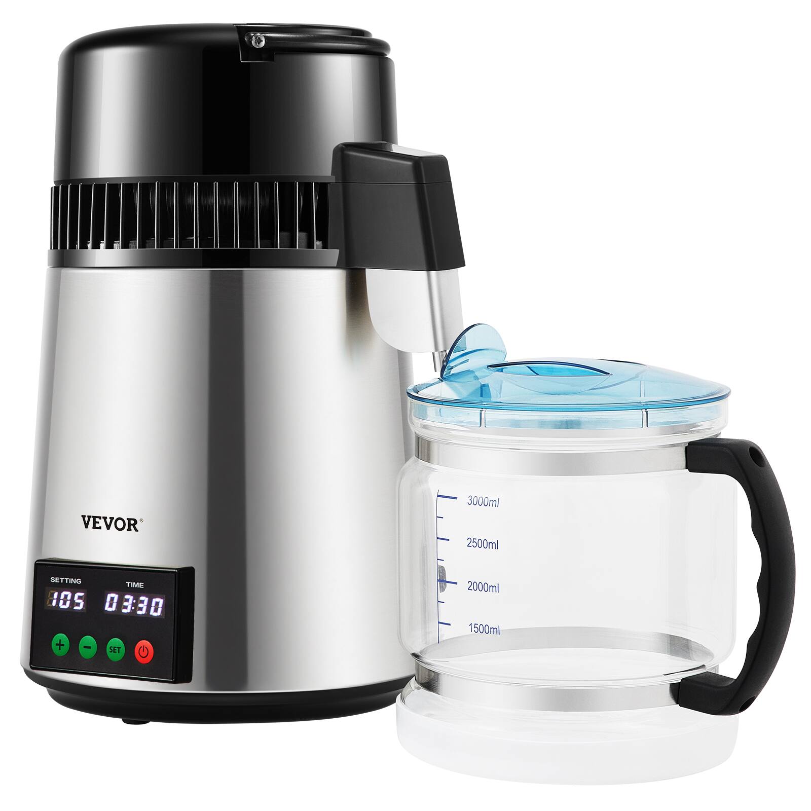 VEVOR  
3000ml  
2500ml  
2000ml  
1500ml  

SETTING 105  
TIME 03:30  

+ - SET