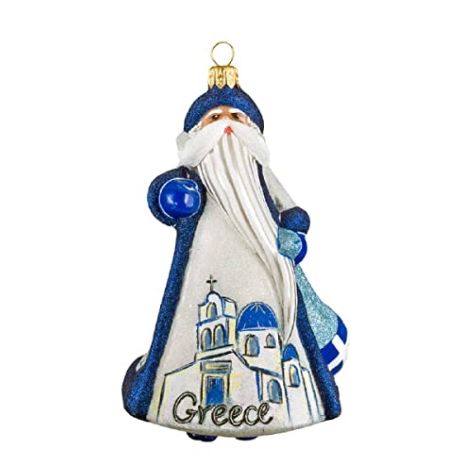 Front. Joy to the World Collectibles - Joy to the World Glitterazzi International Grecian Greece Santa Polish Glass Christmas Ornament - Multicolor.