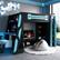 Angle. Anysun - Twin Size Wood Loft Bed with Desk, Multi-storage Shelves and RGB Light - Blue.