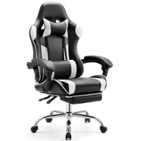 Bestier - Gaming Chair - PU Leather Fixed up Armrest Comfy Lumbar Support Ergonomic Arm Chair in With Double Arm & Footrest - White - Front_Zoom