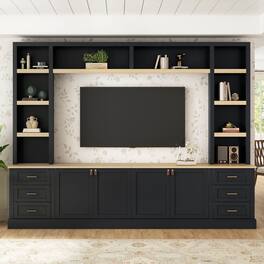 Whisen - 102-Inch 4-Piece Entertainment Center Wall Unit for TVs up to 75-Inch with Storage,Adjustable Shelves and 6 Drawers - Black