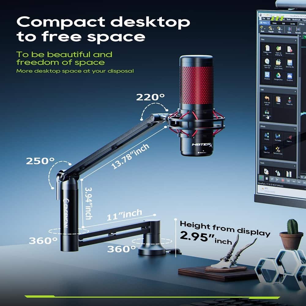 PARKER SLATER - M05 Boom Arm, 360° Rotatable Microphone Stand with Desk Mount - Black