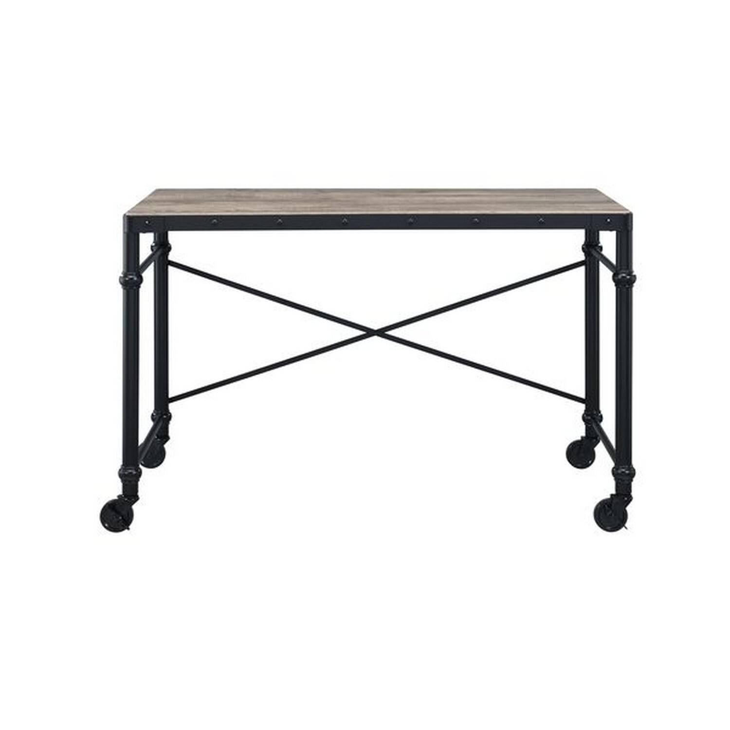 Angle. Manhattan Lane - Writing Desk with Casters and Nail Accents, Black - Black.