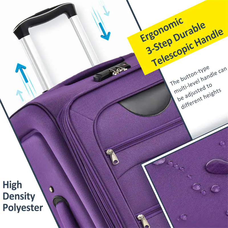 Ergonomic 3-Step Durable Telescopic Handle  
The button-type multi-level handle can be adjusted to different heights  

High Density Polyester