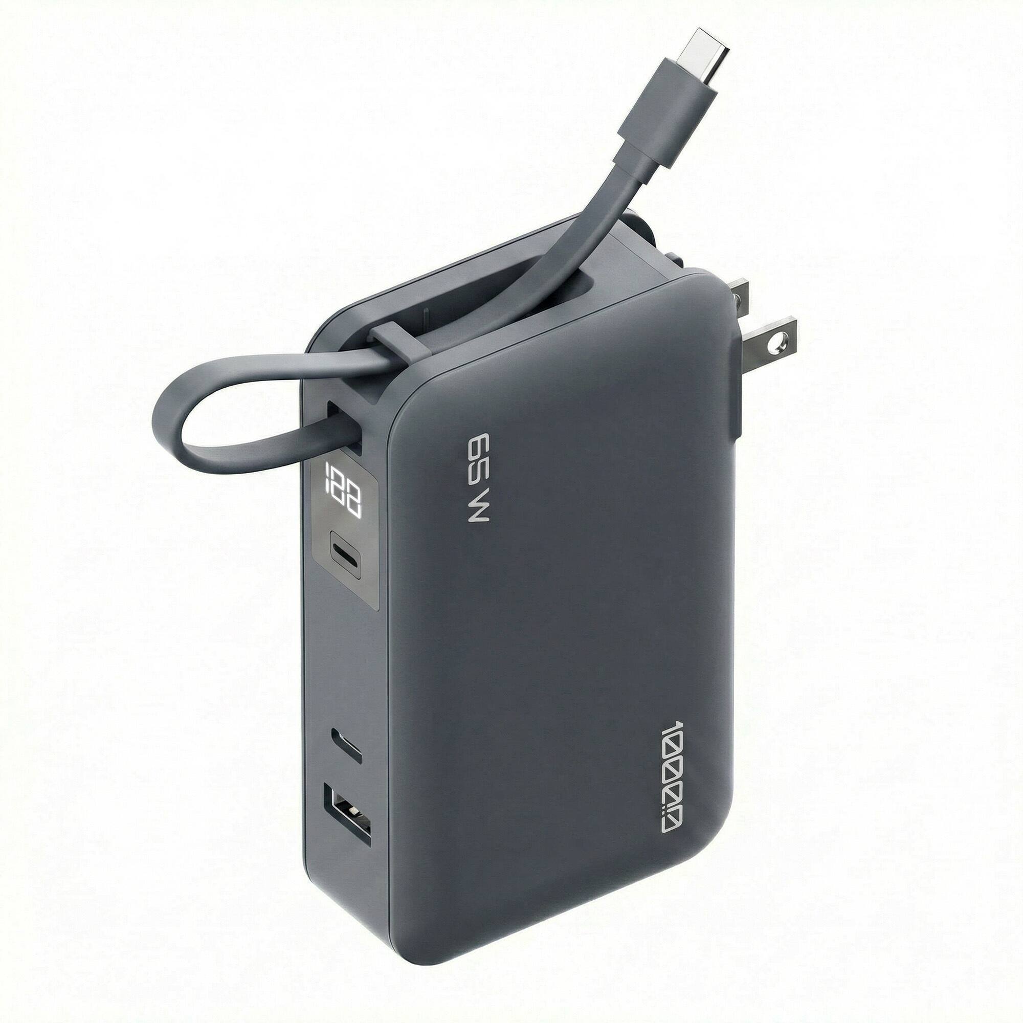 Left. ReelCharge - ReelCharge 10,000 mAh 65W Power Bank Flex (Cool Gray).