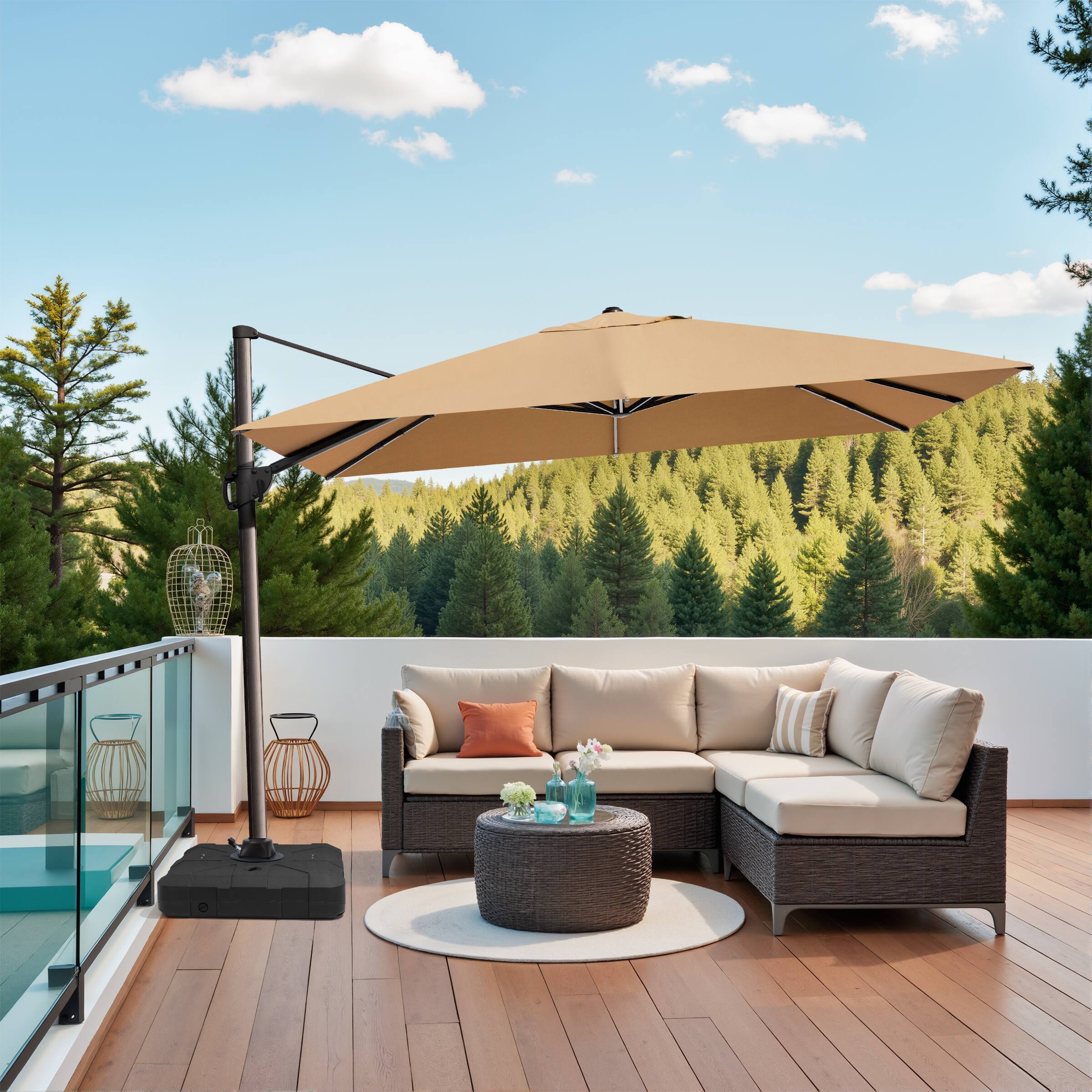 Back. Crestlive Products - Crestlive Products 9x12ft Aluminum Crank Cantilever Patio Umbrella with Base - Brown.