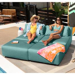 Jaxx - Vada Outdoor Sun Lounger Luxury Modular Chaise & Ottoman w/ Sunbrella Fabric & Waterproof Cover, Sunbrella - Breeze