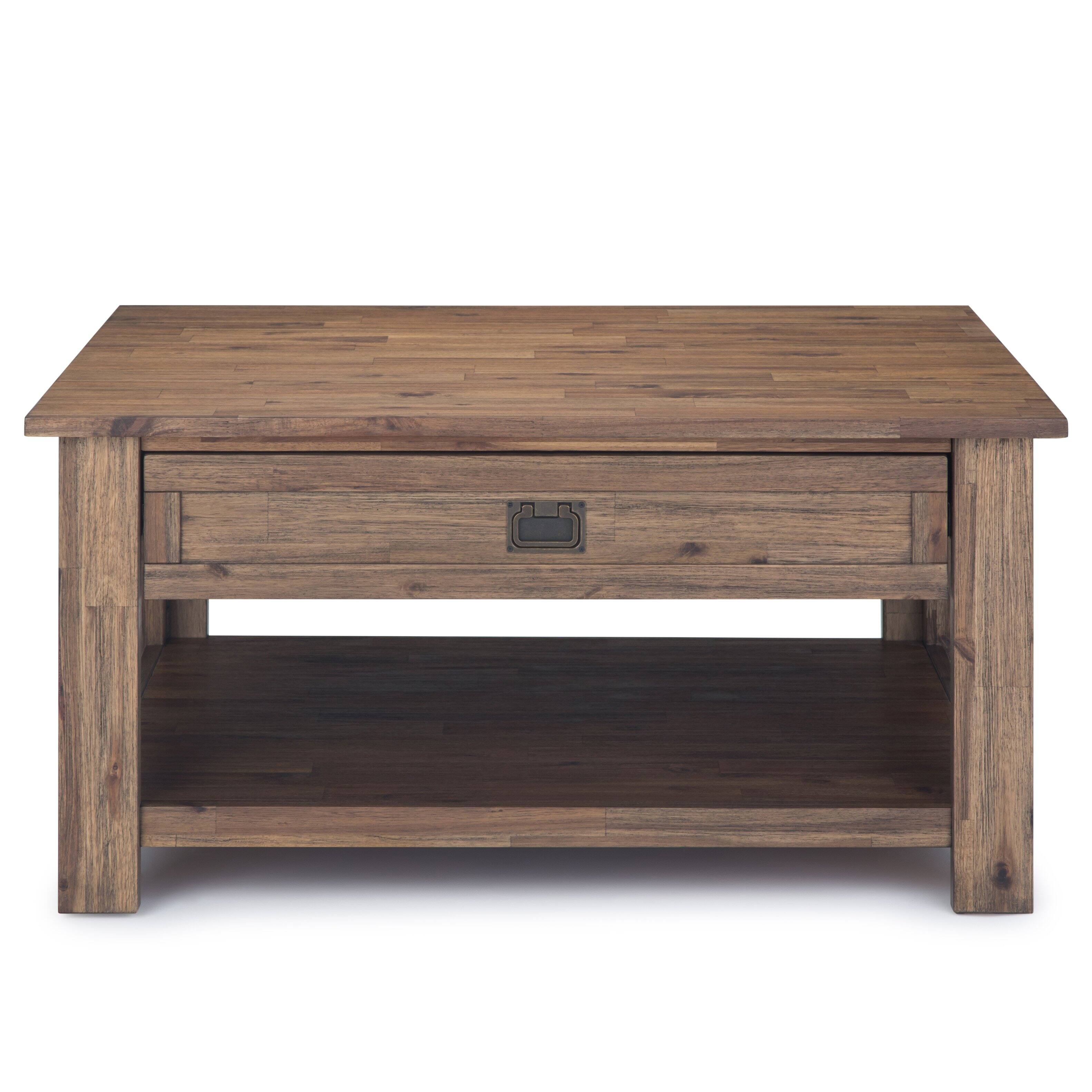 Angle. Simpli Home - Monroe 38 inch Coffee Table with 22 inch End Tables (Set of 3) - Rustic Natural Aged Brown.