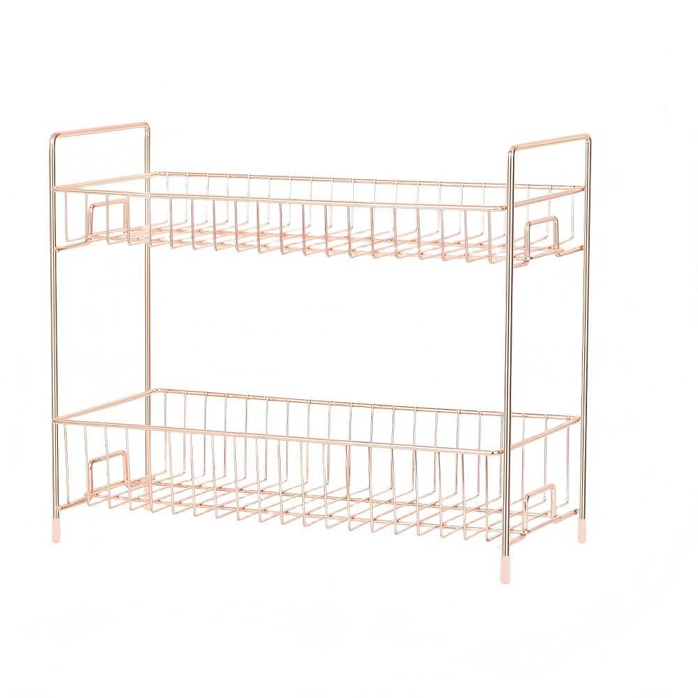 Oumilen - 2‑Tier Rose Gold Spice Rack – Countertop Wire Organizer Shelf for Kitchen & Bathroom - Rose Gold