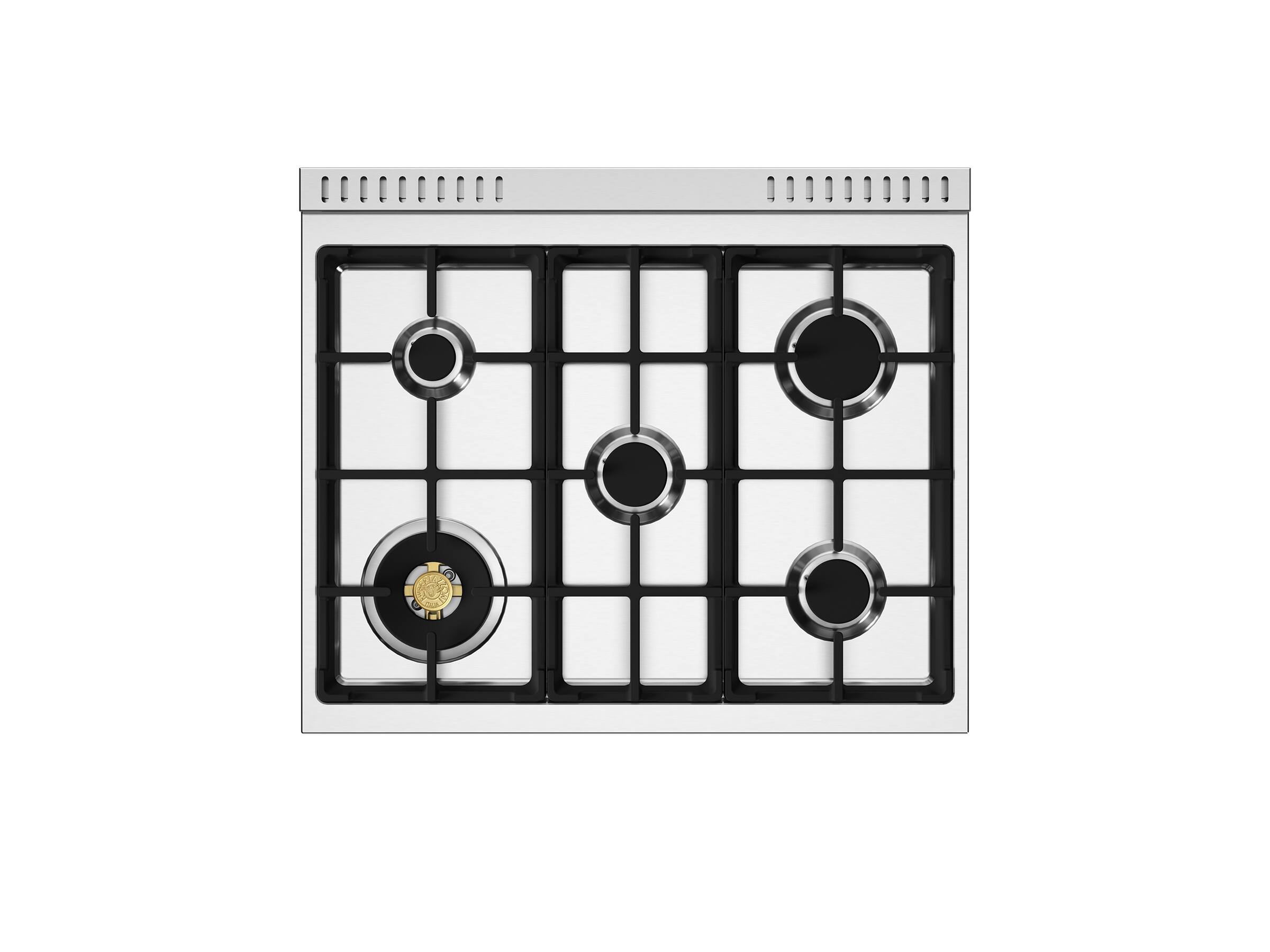 Angle. Bertazzoni - 30" Master Series All-Gas Range - Bianco Matte / Brushed Gold - Bianco Matt.