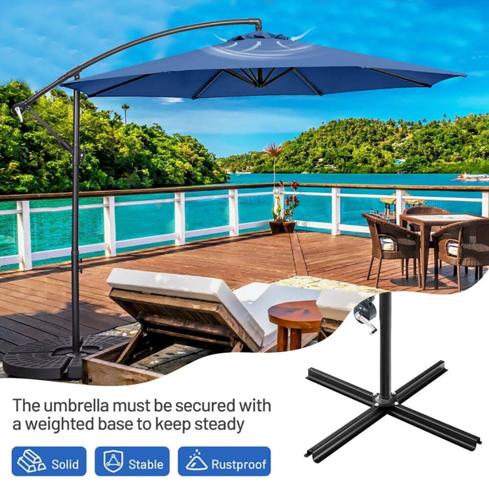 The umbrella must be secured with a weighted base to keep steady.  
Solid  
Stable  
Rustproof