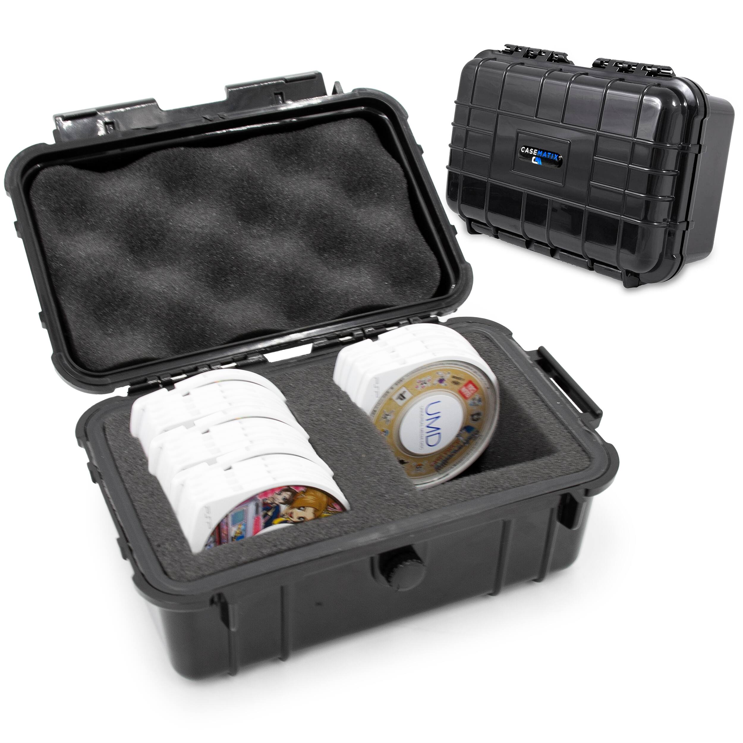 CASEMATIX - Hard Shell UMD Disc Case Compatible with PSP 1000, 2000, 3000 Travel Case Holds Up to 20 PSP Games, UMD Cartridges - bLACK