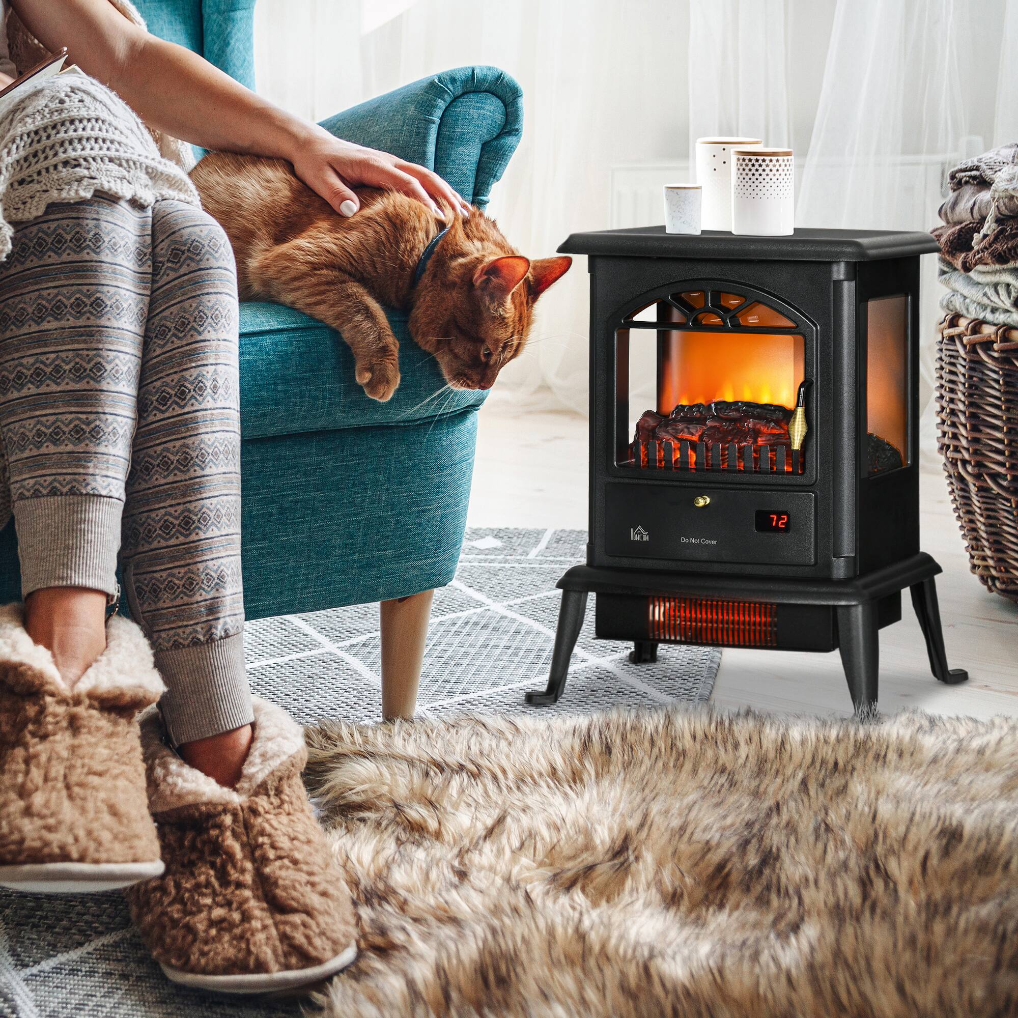 Alt View 1. Homcom - Electric Infrared Fireplace Stove, Freestanding Fire Place Heater with Realistic Log Flame - Black.