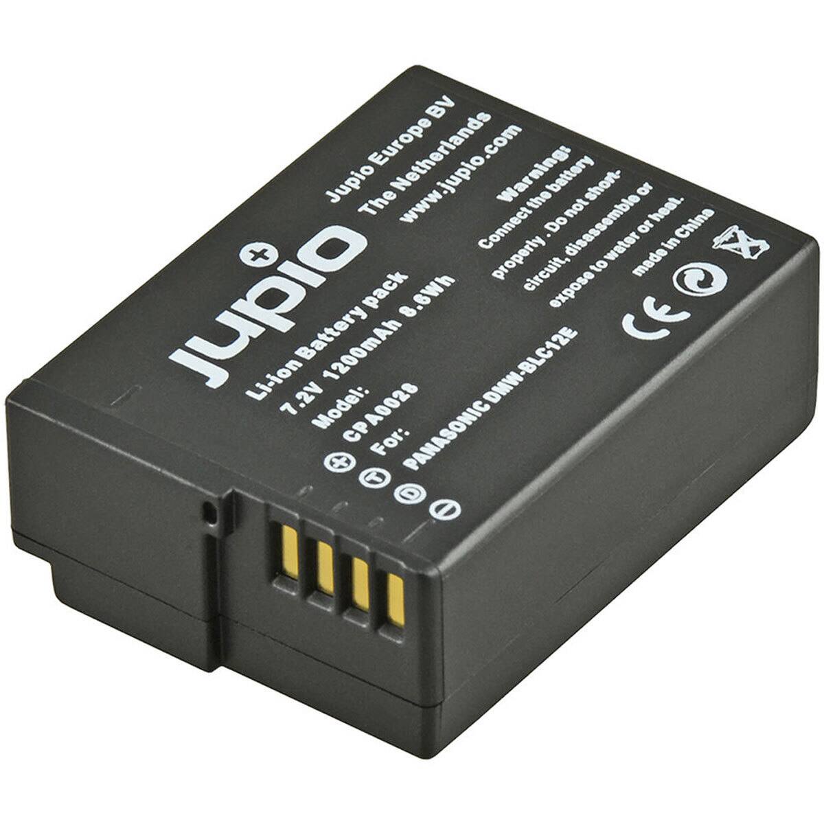 Jupio Europe BV  
The Netherlands  
www.jupio.com  

Jupio  
Lithium Battery Pack  
7.2V 1200mAh 8.6Wh  
Model: CPA0028  
DMW-BLC12E  

For: PANASONIC  

Warning:  
Do not disassemble or expose to heat.  
Do not short-circuit.  
Do not expose to water or heat.  
Made in China  

CE