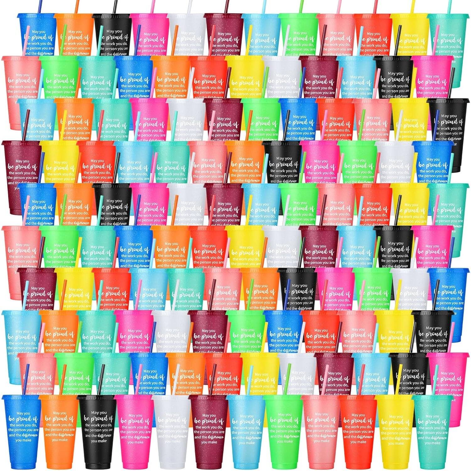PARKER SLATER - 120 Pcs Appreciation Tumblers Gifts Bulk 24 oz Employee Thank You Cup for Teacher Coworker Team Staff Gift Plastic Color - Multicolor