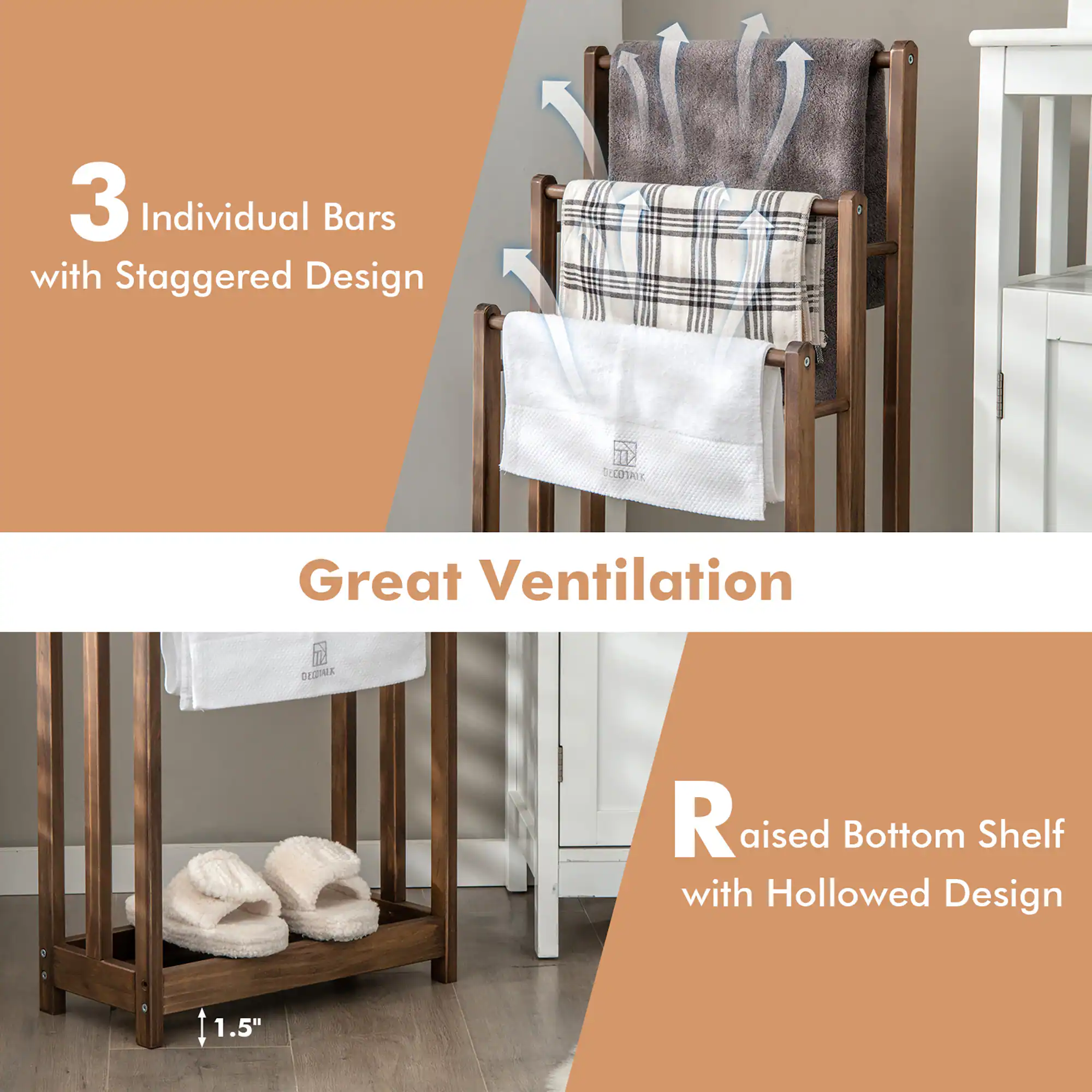 3 Individual Bars with Staggered Design  
Great Ventilation  
Raised Bottom Shelf with Hollowed Design  
1.5"