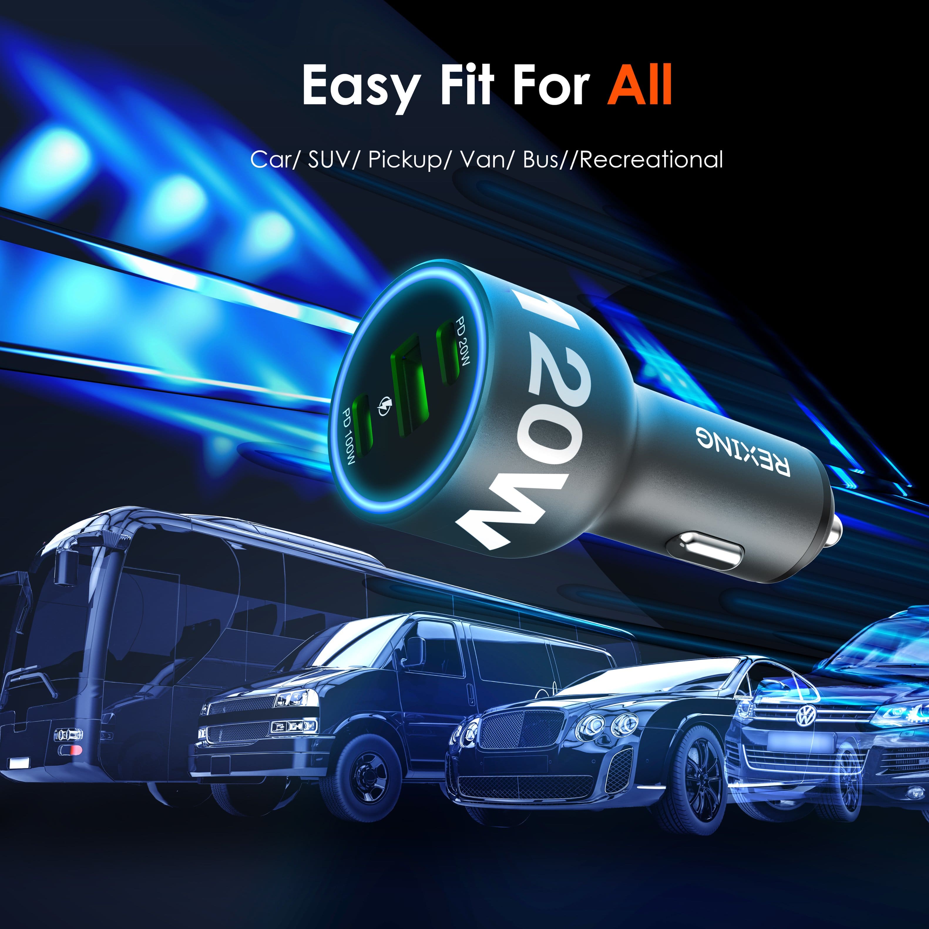 Easy Fit For All: Car/SUV/Pickup/Van/Bus/Recreational. CC 1 - PD MO01 PD 20W 3 20W REXING E