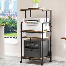 Dazzling Pops - Printer Stand with Storage Shelf,3 Tier Printer Cart with Wheels,Mobile Printer Table for Home Office,Stand - Brown High