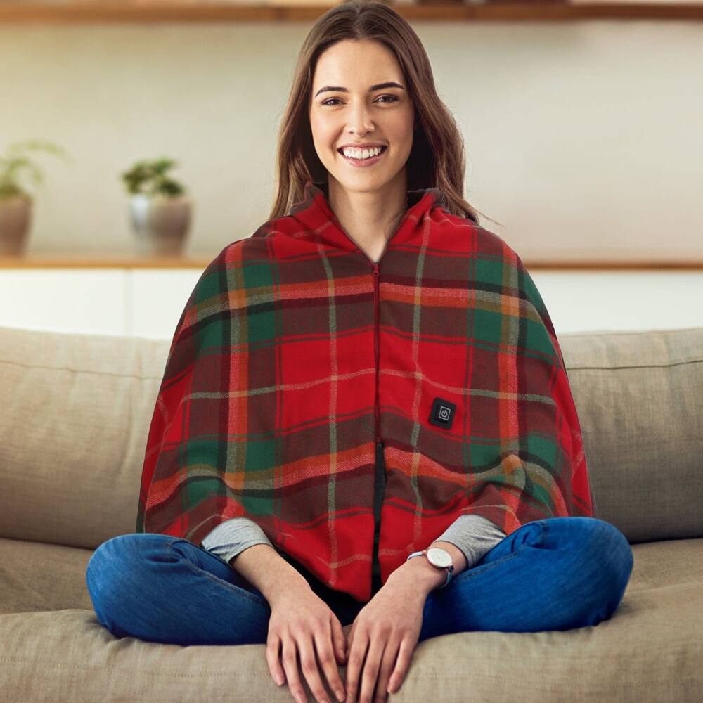 Angle. Loheer - Loheer Wearable Heated Shawl With Zipper 71x24 Inch Electric Throw Wrap - Christmas.